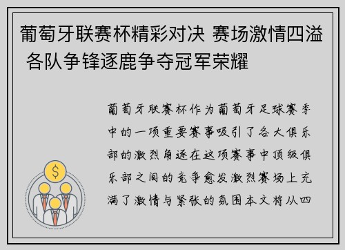 葡萄牙联赛杯精彩对决 赛场激情四溢 各队争锋逐鹿争夺冠军荣耀
