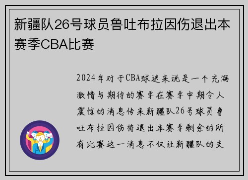 新疆队26号球员鲁吐布拉因伤退出本赛季CBA比赛